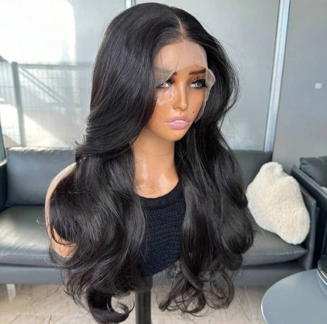 Lebo Wig - Curtain Bangs , Human Blend Lace Wig : 22 inches