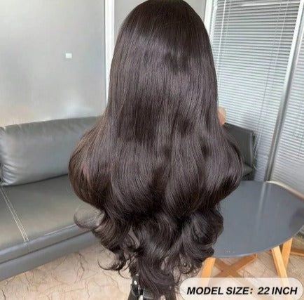 Lebo Wig - Curtain Bangs , Human Blend Lace Wig : 22 inches