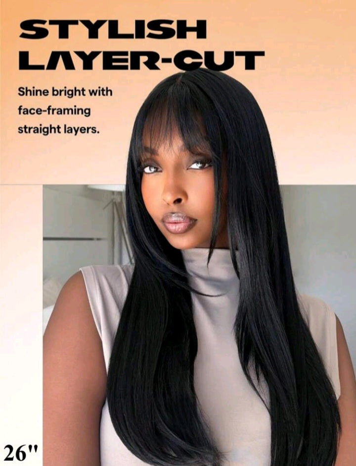 Ayanda Wig : Glueless Black Wig With Bangs
